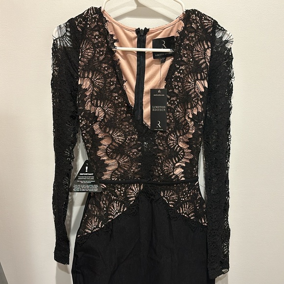 NWT Rare London Nasty Gal long sleeve eyelash lace midi dress black Nude Size S - Picture 7 of 9